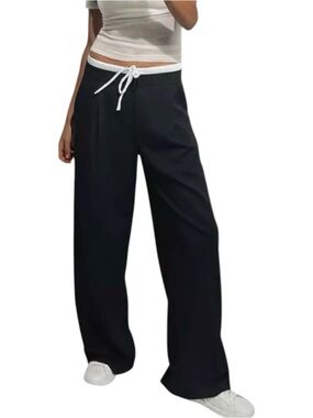 NEW ZARA Double Waist Wide Leg Pants Black White Womens size Small Trousers